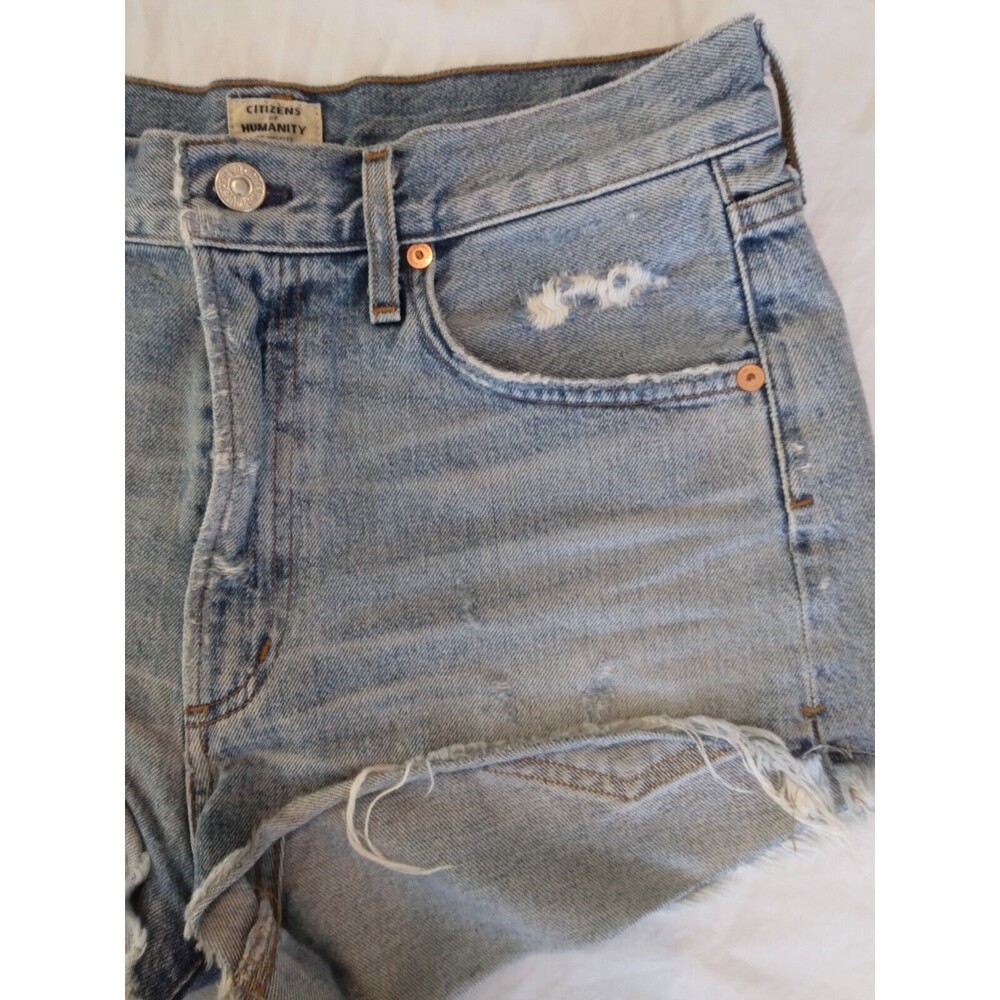 Citizens of Humanity Danielle Cut Off Denim Shorts 27 Light Wash Distressed High - Picture 4 of 10